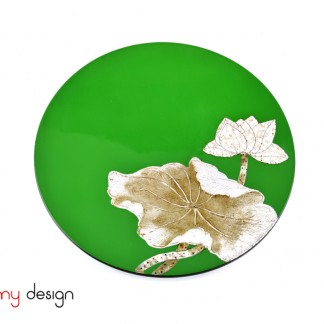 Green round lacquer dish attached with eggshell lotus 25 cm( not included with stand)